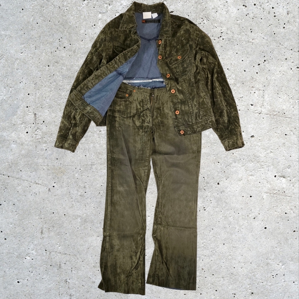 Parasuco Vintage Green Velvet Jacket And Pants Set
